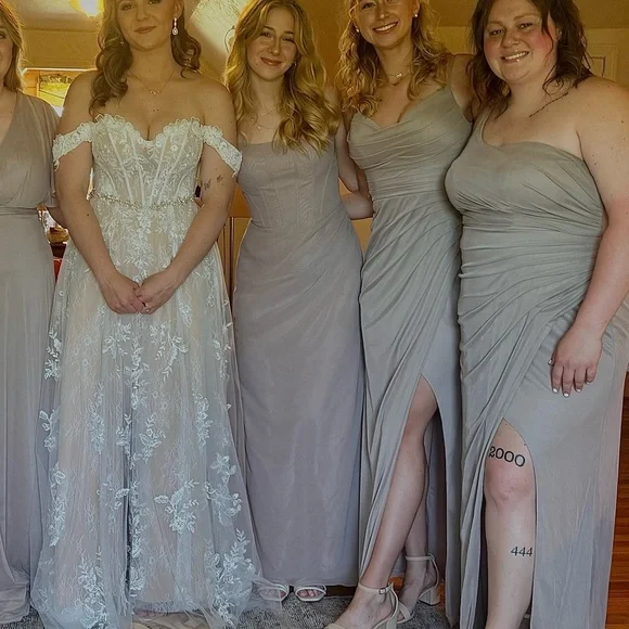 2 piece bridesmaid dress Two Piece Champagne Bridesmaid Dresses Formal Dress With Slit ARD2352 main image 0